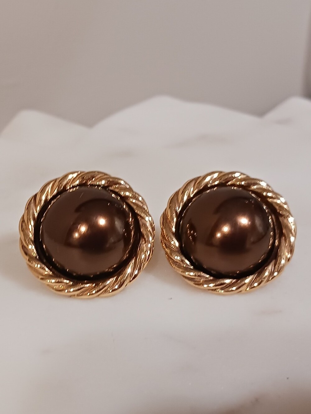 Carolee Vintage Faux Pearl Cabochon Button Earrings